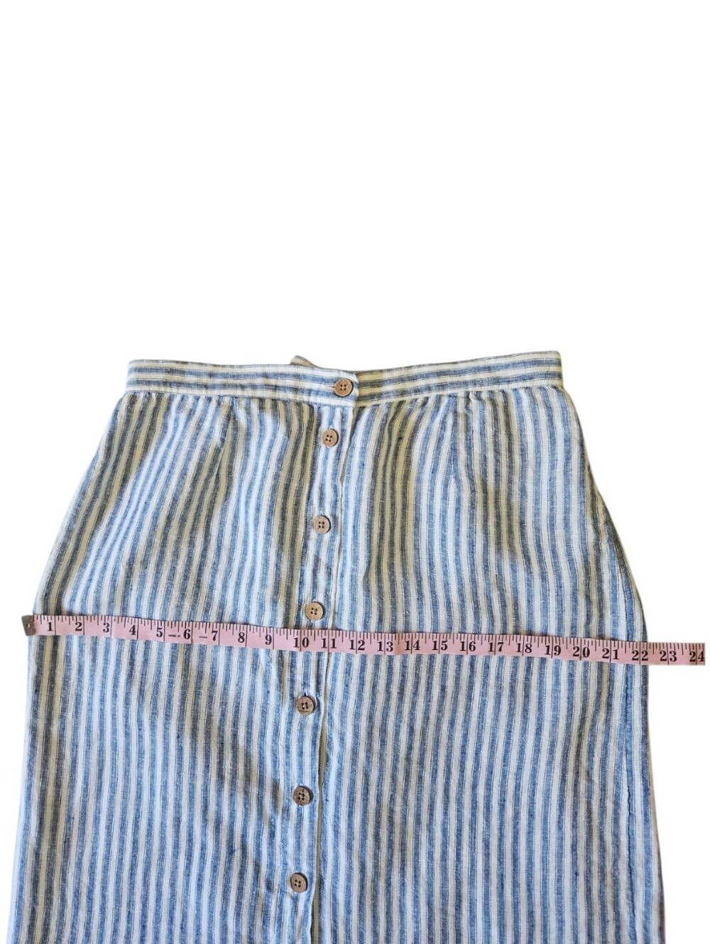 Faherty Whitley Linen Button Front Skirt Blue Low Tide Stripe Women's Large - Picture 8 of 14